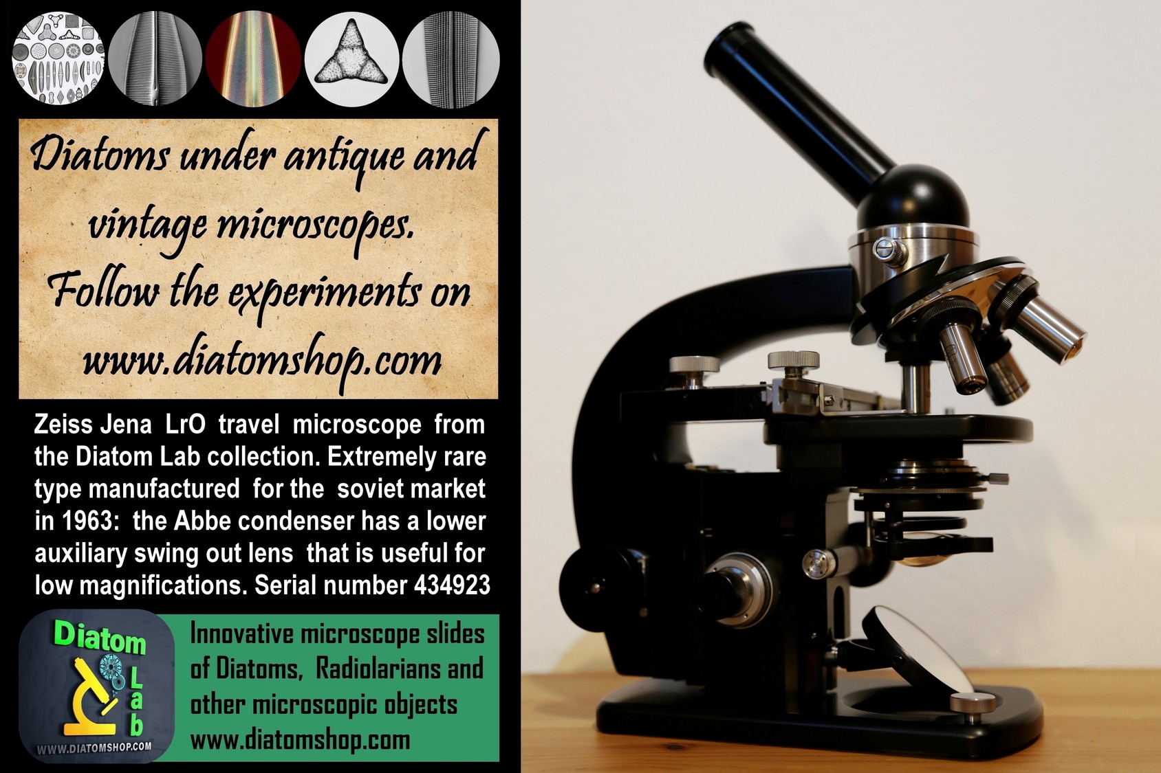 Diatoms under old microscopes Test slides for Optical Microscopy and